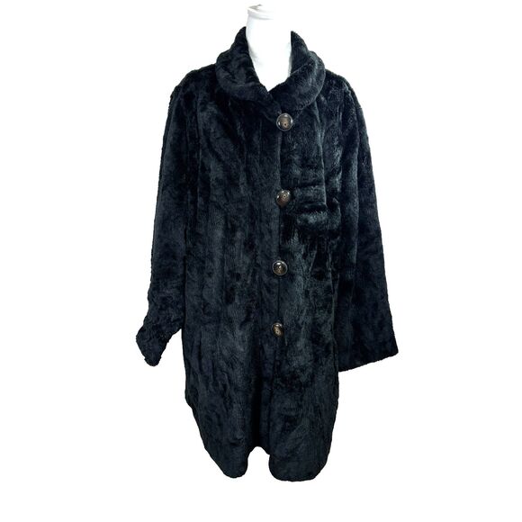 Woman Within Faux Fur Midi Coat Black Reversible Canvas 1X Mob Wife Glam Money - Picture 2 of 12